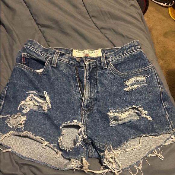 Guess Blue Ripped Jean Shorts - Picture 1 of 5